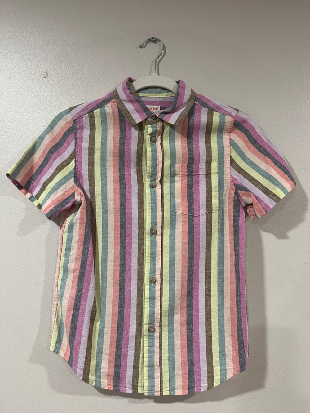 CAT & JACK Boys Multicolor Pastel Striped Button-Down Shirt. Size 10